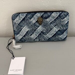 NWT Kurt Geiger Blue Denim Weave Zip Around Wallet